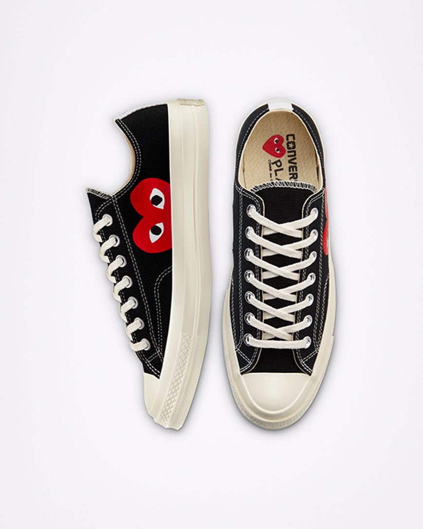 Tenis Converse x Comme des Garçons PLAY Chuck 70 Cano Baixo Masculino Pretas Branco Vermelhas | PT G015439